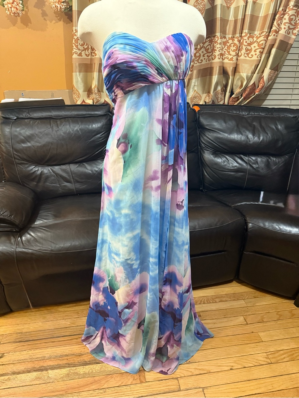 Jump Apparel strapless maxi dress watercolor floral print. Size 5/6. #watercolor